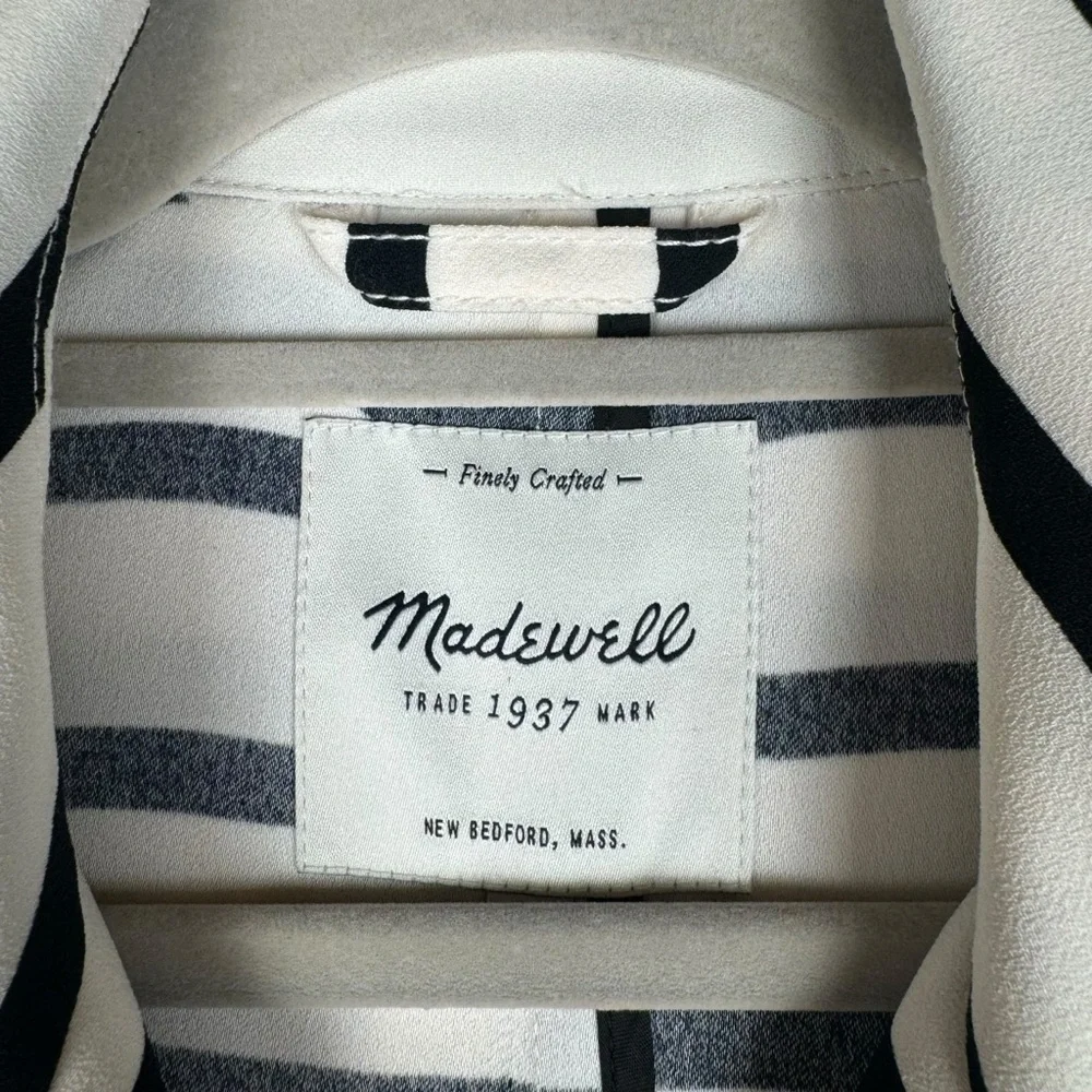 Madewell Women’s Parcel Striped Trench Coat Size XS Crepe White Black Collared - Picture 8 of 13